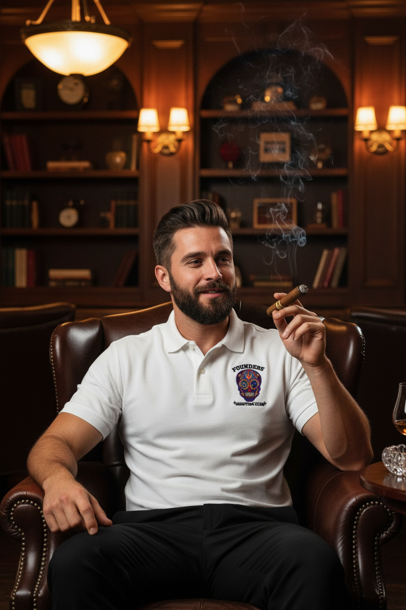 Founders Sugar Skull White Polo Cigar Bar Lifestyle