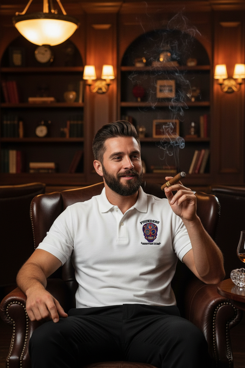 Founders Sugar Skull White Polo Cigar Bar Lifestyle