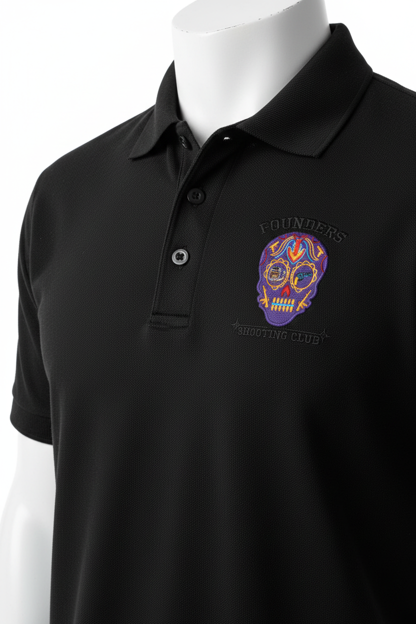 Founders Shooting Club sugar skull black polo product mockup